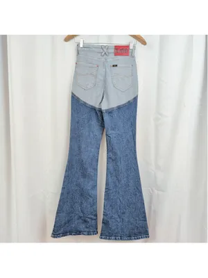 New Kacey Lee Denim Two Tone Flared High Rise Jeans 0 thumbnail 5