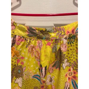 LOFT‎ Womens Yellow Floral Linen Blend Square Neck Puff Sleeve Blouse L Tropical thumbnail 7
