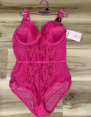 NEW Juicy Couture Pink Lace Bodysuit Women’s Medium thumbnail 1