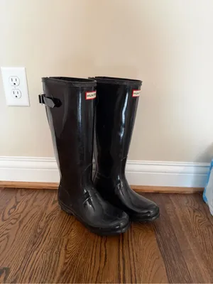 Hunter Black Original Adjustable Gloss Talk Rain Boots thumbnail 5