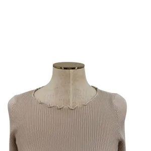 Dissh Ribbed Long Sleeve Top Beige Lettuce Edge Slim Fit Knit‎ Size Small thumbnail 2