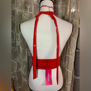 Shein Iconic Red Latex Like Halter Top thumbnail 7