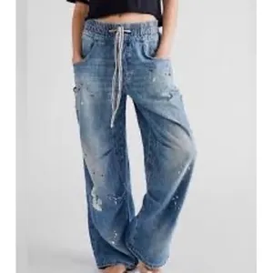 Free People Pacific Blue Paint Splatter Distressed‎ Denim Joggers XS NWT thumbnail 2