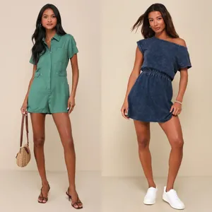 NWT Lulus Short Sleeve Mini Dress & Romper Green Linen Dark Blue Bundle Size M thumbnail 2