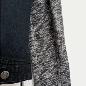 Free People distressed Black Jean Jacket with charcoal Sleeves thumbnail 8