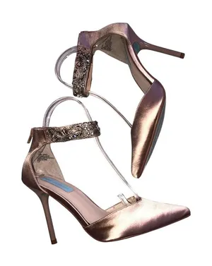 Betsey Johnson Kali Pump Size 8.5 Nude Satin Crystal Beads Fairy Evening Wedding thumbnail 1
