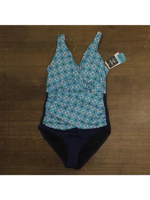 NWT Swim Solutions Tummy-Control One-Piece Swimsuit Tile Together Blue 8 thumbnail 2
