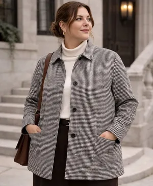 Ralph Lauren Reversible Coat Women Large‎ Black Houndstooth Dark Academia thumbnail 1
