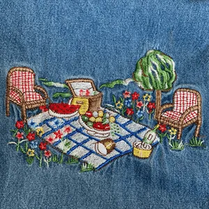 Vintage Chambray DenimPicnic Embroidered Denim Button Front Shirt Medium America thumbnail 9
