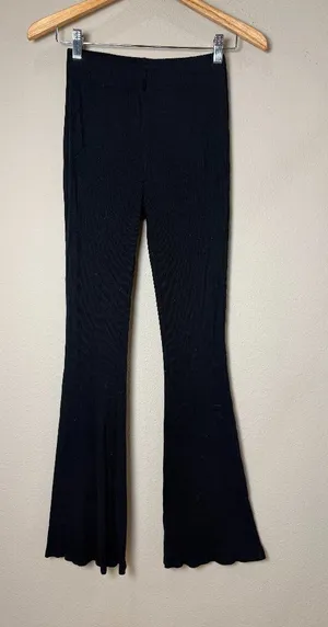 H&M Ribbed Flare Bootleg Pull On Pants Trousers Size Small Black thumbnail 1