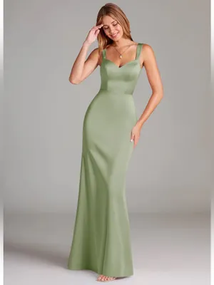 Azazie Denice Sheath Pleated Stretch Satin Floor-Length Bridesmaid Dress Size‎ 8 thumbnail 3