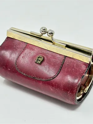 Etienne Aigner Burgundy Leather Kisslock Clutch Coin Purse Lipstick Bag Italy thumbnail 5