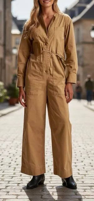 NWOT Abercrombie & Fitch Long-Sleeve Tan Twill Jumpsuit Oversized thumbnail 1