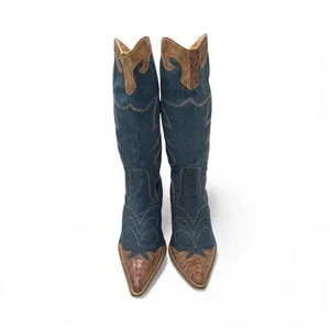 Dollhouse Blue and Brown Denim Heeled Boots thumbnail 4