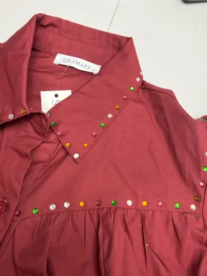 Tiered Puff-Sleeve Mini Dress in Burgundy size S thumbnail 8