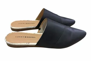 NWOB Lucky Brand Bidimin Mule in Black Leather Pointed Toe Flat Slip On Size 9.5 thumbnail 1