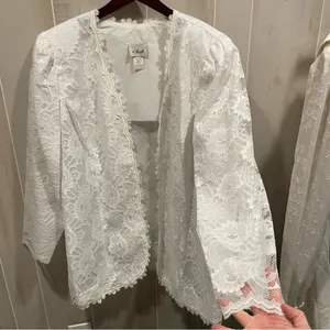 Sweet vintage 80s white lace angel baby fairy lined jacket blazer open front thumbnail 8