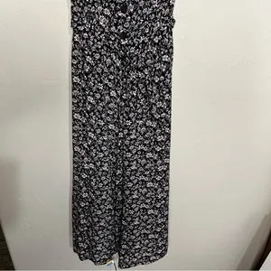 Maeve By Anthropologie Black Purple Ditzy Floral Belted Wide‎ Leg Jumpsuit thumbnail 4