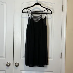 Black Chiffon Mini Dress Mesh Racerback Spaghetti Strap Babydoll L Casual Chic thumbnail 4