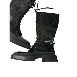 Zara Black Croc-Embossed Lace-Up Combat Boots Size 36 thumbnail 11