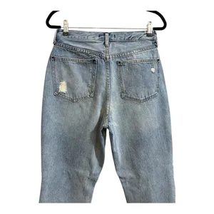 Free People Light Wash Distressed Holey High Waisted Mom Straight Jean Size 30 thumbnail 6