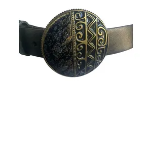 Chicos Leather Black Gold Metallic Large Buckle Belt Size S Retro thumbnail 3