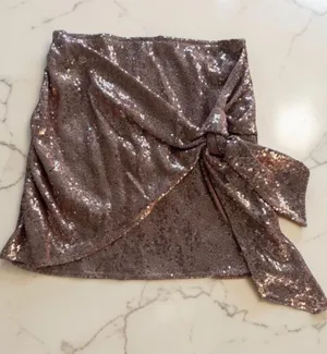 KIWI Rose Gold Sequin Tie-Front Wrap Mini Skirt thumbnail 1