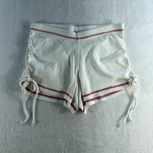 Vintage Y2K M Medium Low Rise Micro Booty Shorts Pull On Ruched Sides‎ Ivory thumbnail 3