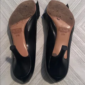Marc Jacobs Black Leather Ribbon Bow Peep Toe Heels Size 39 1/2 thumbnail 6
