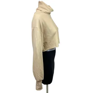 Adika Womens Nude Beige Cropped Raw Hem Long Sleeve Turtleneck Sweatshirt Size S thumbnail 3