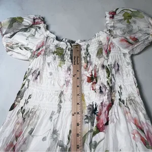 H&M Off-The-Shoulder Poplin Floral Midi Dress – White/Pink/Green Sz L thumbnail 5