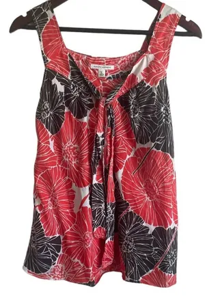 Y2K Banana Republic Women Top S Red Black Tropical Floral‎ Babydoll Festival thumbnail 1
