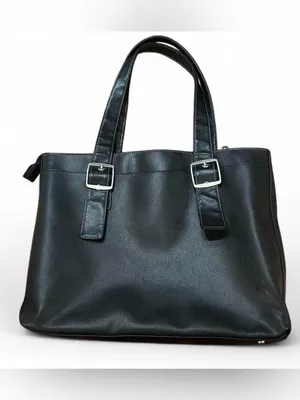Classic Black Tote Bag with Buckle Straps Size OS thumbnail 4
