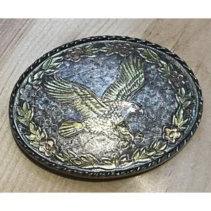 Vintage Eagle Belt Buckle Made In USA Mixed Metal Silver Gold Copper Oval thumbnail 4