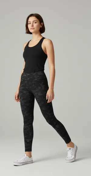 Fabletics Camo Leggings Black Grey Activewear Workout Athleisure Size M thumbnail 1