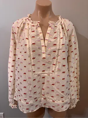 Point Sur J. Crew White Metallic Shirt Top Medium White Embroidered Pink Gold thumbnail 3