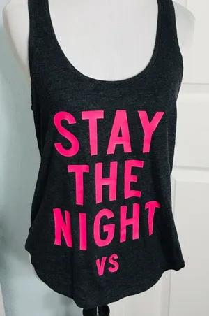 Victoria’s Secret “Stay the Night” Tank Top Small Gray & Hot Pink Date Night thumbnail 1