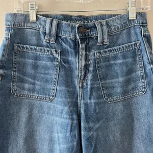 American Eagle Sz 4 Short The Perfect Vintage Wide Leg Selvedge Jeans High Rise thumbnail 2
