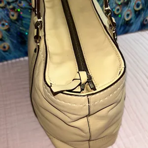 Vintage Coach Pale Yellow Beige Leather Double Handle Shoulder Bag thumbnail 5