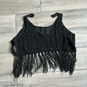 Forever 21 Black fringe tank top thumbnail 2