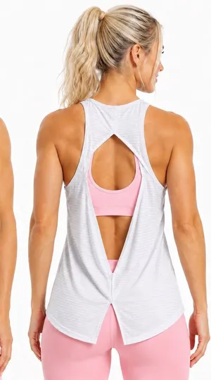 Lululemon White Open Back Tank w/Light Gray Pinstripe-S (4/6) thumbnail 1