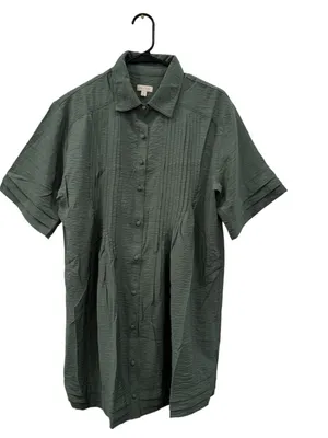 Pilcro Anthropologie Pintuck Tunic Shirt Dress Olive Green Medium thumbnail 9