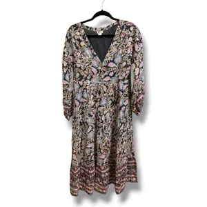 Billabong Womens‎ Floral Cotton Boho Midi Dress Long Sleeve Tiered Small thumbnail 2