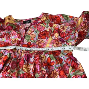VICI Red Floral‎ Babydoll Top Medium 3/4 Balloon Sleeve Empire Waist Size M thumbnail 6