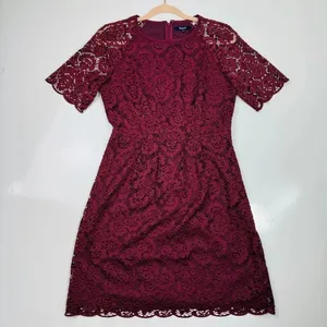 Madewell Lace Magnolia Shift Mini‎ Dress Burgundy Size 4 thumbnail 2