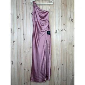 Lulus Signature Elegance Rose Satin One-Shoulder Maxi Dress Holiday Extra Small thumbnail 2