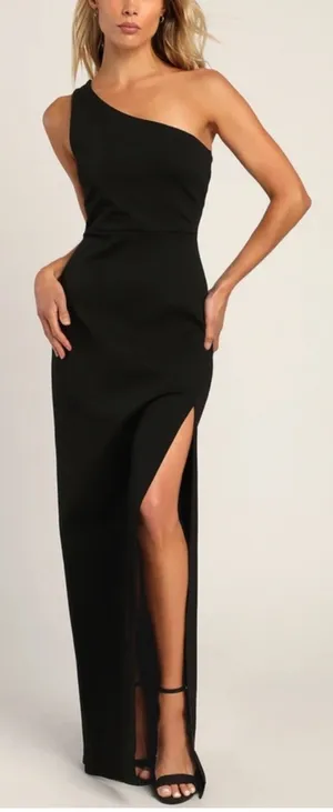 LULU'S Good Times Only Dress Small Maxi Black Bodycon One Shoulder NEW High Slit thumbnail 1