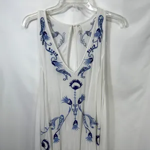 Free People Medium Slip Dress Adelaide Festival White Blue Floral Boho Mini 195‎ thumbnail 3