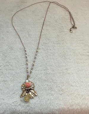 Long Necklace with flower and Stones Gold thumbnail 1