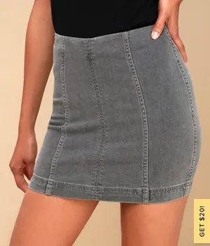 modern femme grey denim bodycon skirt thumbnail 3